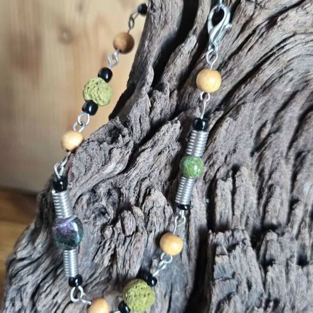 Men's Aromatherapy Bracelet | Lava Stone, Wood & Natural Stone Beads